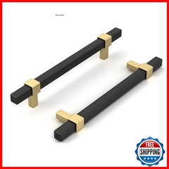 Goldenwarm 5 Pack Cabinet Handles Black And Gold Cabinet Pulls 6-1/4 Inch Hole