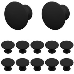 12 Pcs Matte Black Round Cabinet Knobs 30mm Metal Drawer Pulls with Screws
