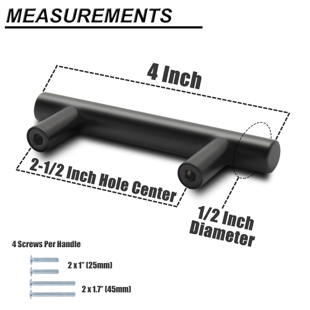 10Pack Black Kitchen Cabinet Pulls Stainless Steel Drawer T Bar Knob Handles