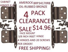 Face Mount Cabinet Hinge 3/8 in. Inset Amerock Oil-Rubbed Bronze 4-Pack
