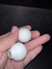 Pair of White Ceramic and Brass Drawer Knobs, Antique Style, Decorative Pulls