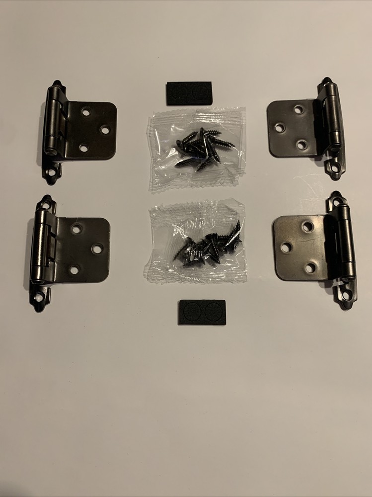 Cabinet Hinge Variable Overlay Face Mount Self-Closing Antique Silver 4 pack Lot