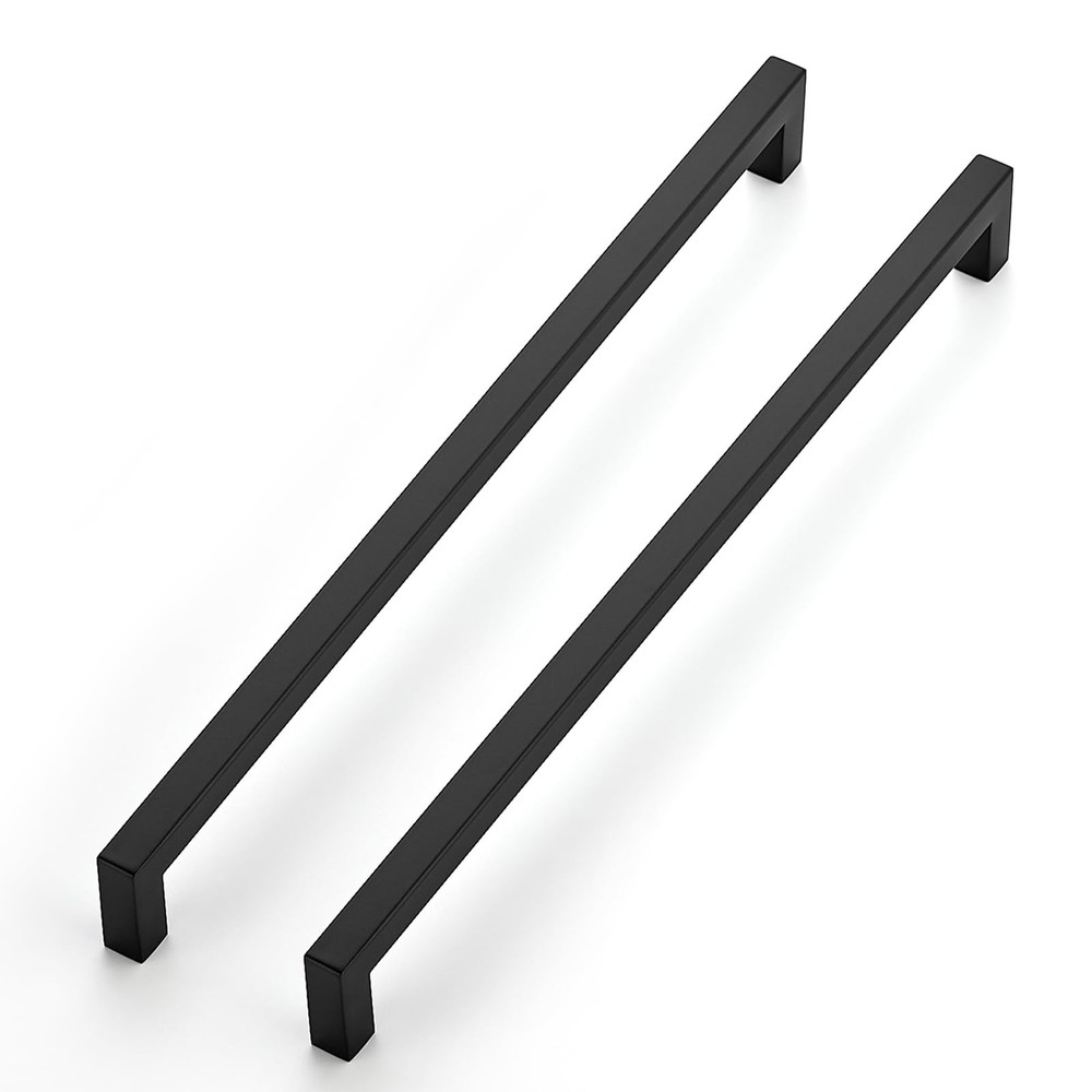 4 Pack Black Cabinet Handles, 12-3/5 Inch, 320mm Hole Centers, Square, Steel