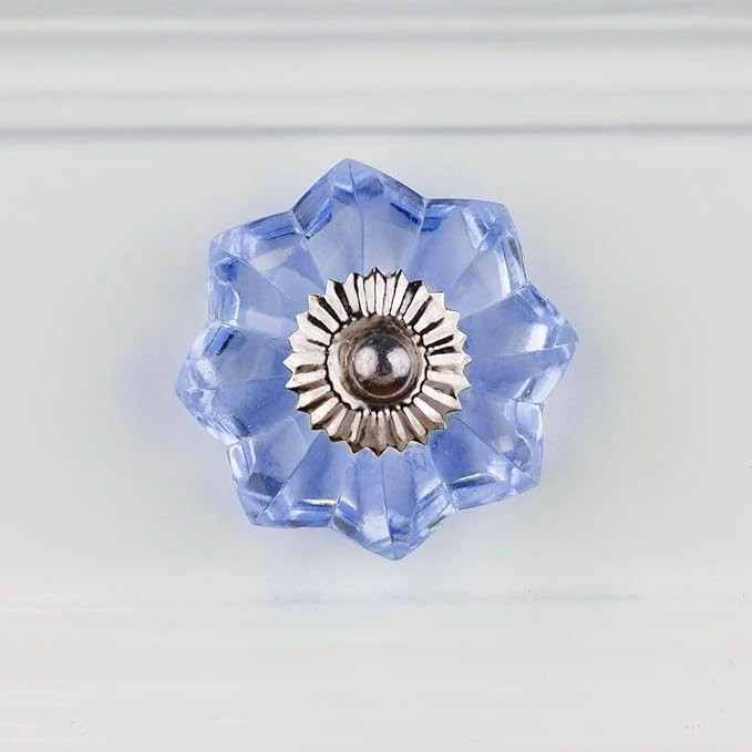6 Pieces Pumpkin Blue Glass Decorative Drawer Knobs Unique Flower Shape