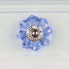 6 Pieces Pumpkin Blue Glass Decorative Drawer Knobs Unique Flower Shape