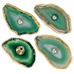 4 PCS Irregular Agate Slice Cabinet Knobs Gold Plated Edge Stone Pulls Green