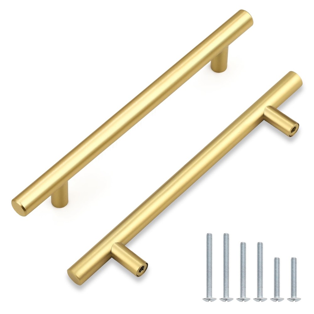 30 Pack 5 Inch Hole Center Gold Cabinet Pulls, Brass Kitchen Cabinet Drawer H…