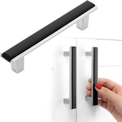 5 Pack 3-3/4 Inch Screw Spacing Black & Chrome 2-Tone Cabinet Pulls Kitchen Fur