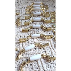 Vintage Gold and White Ceramic Drawer Pulls Cabinet Handles Lot of 21 Mixed