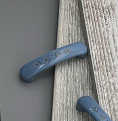 VTG Blue Porcelain Ceramic Cabinet Handles White Floral Kitchen Pull Drawer