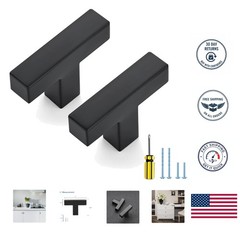 Set of 3 Easy Install Matte Black Square Handles for Cabinets & Drawers