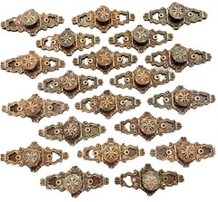 Vintage Hyer Brass Cabinet Hardware, Round Knob With Ornate Backplate – 20 Sets