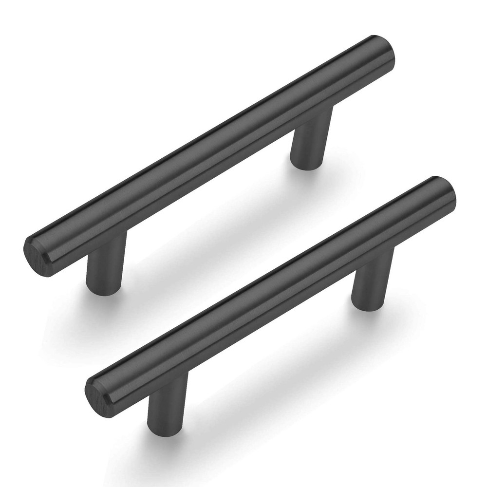 10 PCS Matte Black Round Bar Cabinet Pull 3″ CC EuroStyle TBar 5″ Long