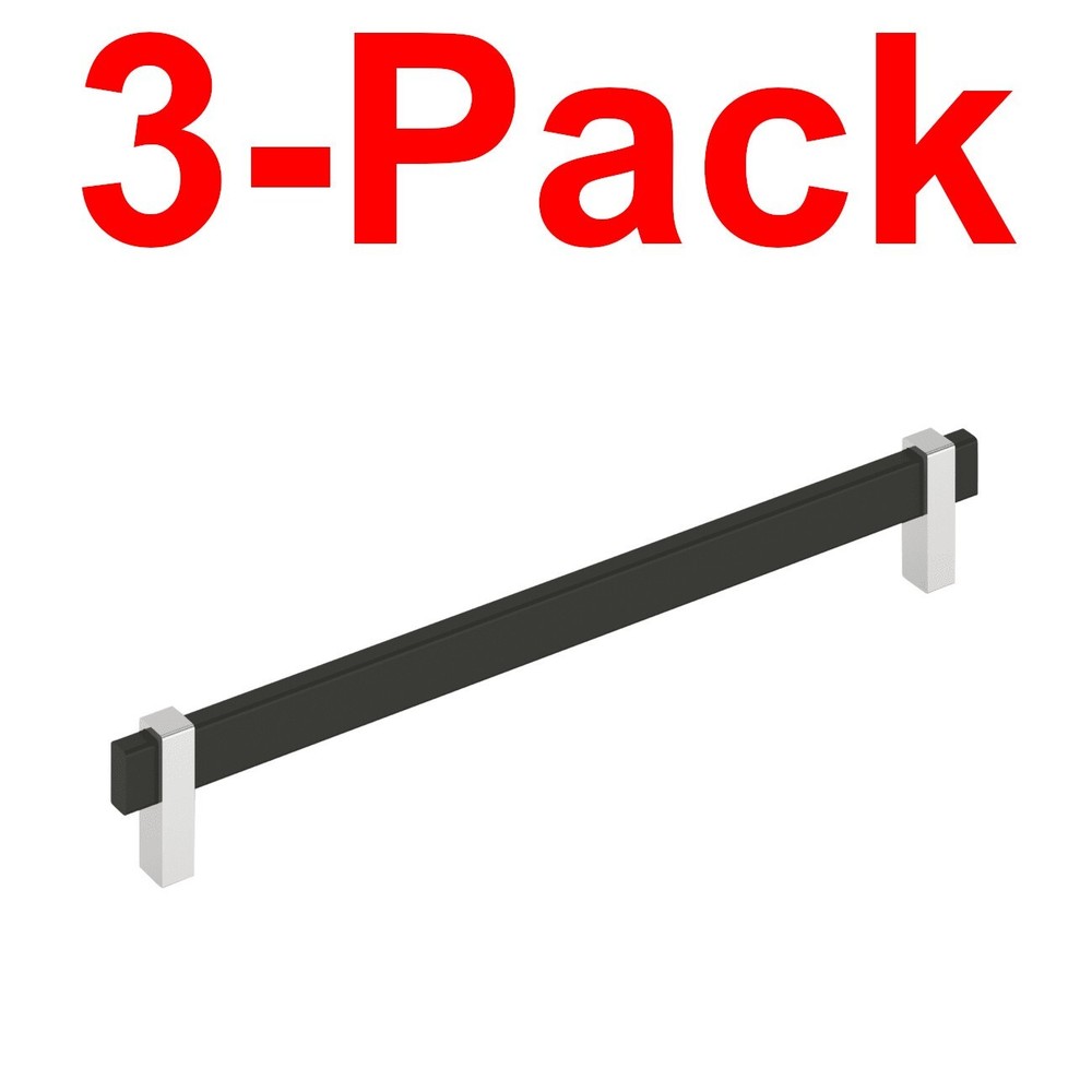 AMEROCK 3-Pack Mulino 10-1/16″ C/C Bar Cabinet Pull Matte Black-Polished Chrome