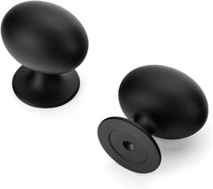 10 Pack Solid Cabinet Knobs Oval Black Cabinet Knobs 1-5/16 Inch Kitchen Drawer