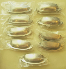 9Pk 3 1/2″ Hole spacing Vintage Farmhouse Style Pulls Cup Handles Brushed Nickel