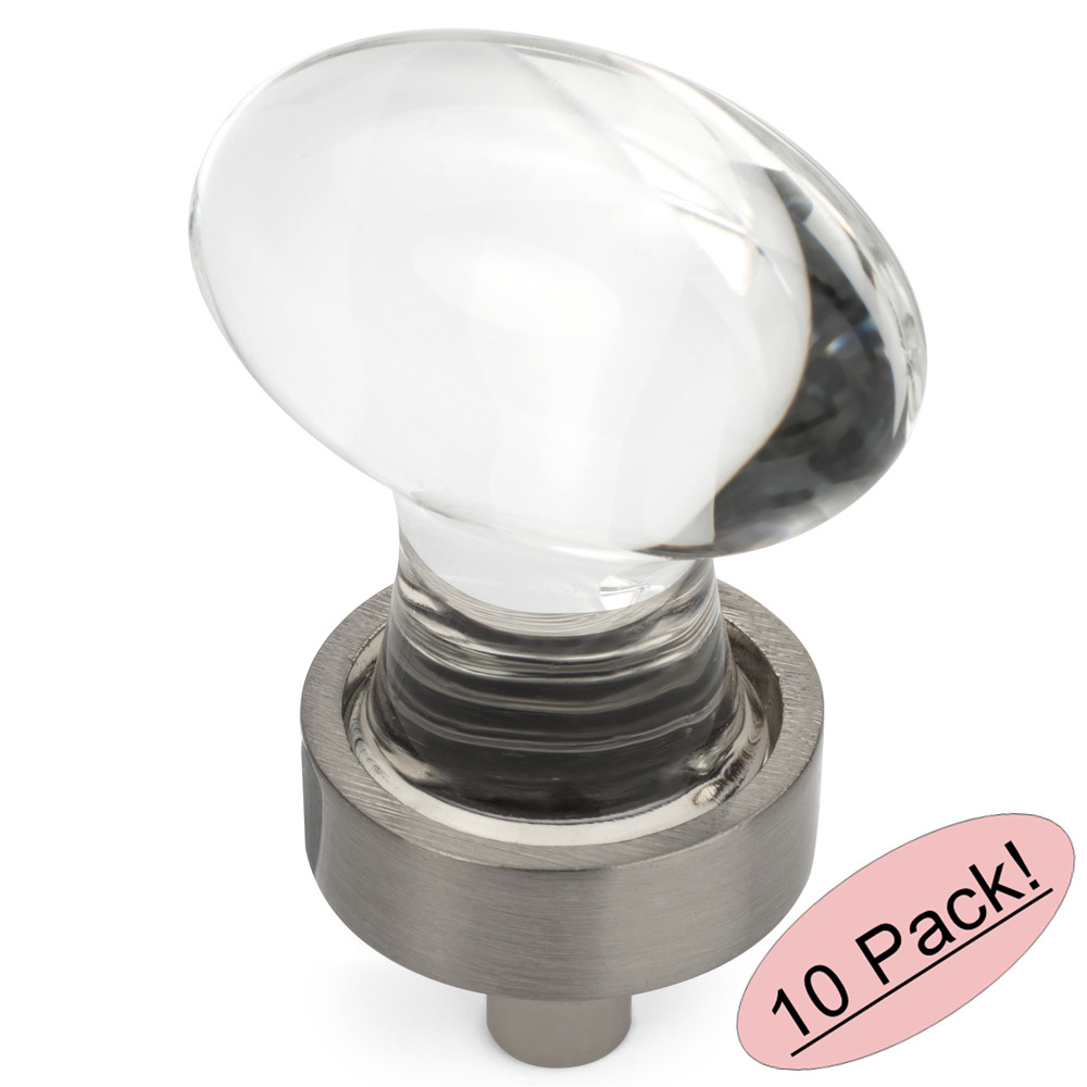 *10 Pack* Cosmas Satin Nickel & Clear Glass Oval Cabinet Knob 6594SN-C