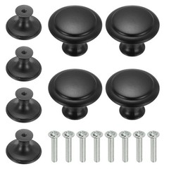 8 Pcs Stainless Steel Knobs, Single Hole Pull with Screw, 27mm Black