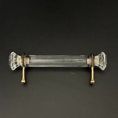 Vintage CLEAR Crystal Glass LARGE CABINET PULL with Brass Finish Base 8.5 inches