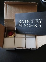 Badgley Mischka Satin Gold Round Cabinet Knob w/ Red Insert + Screws