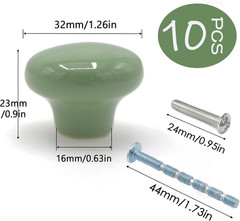 10pcs Green Ceramic Cabinet Knobs 32mm Round Drawer Pulls with Screws Set