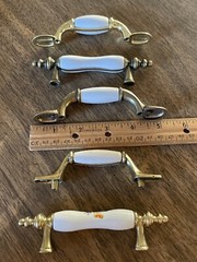 Lot Of 15 Vintage Amerock White Gold Almond Drawer Cabinet Round Knob Pull