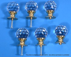 LOT 6 POLISHED BRASS & MULTI-FACETED CRYSTAL CABINET KNOBS 1.25″ Clear Ball