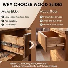 Wood Drawer Slides 16 Inches Bottom Mount Replacement, Solid Wooden Drawer
