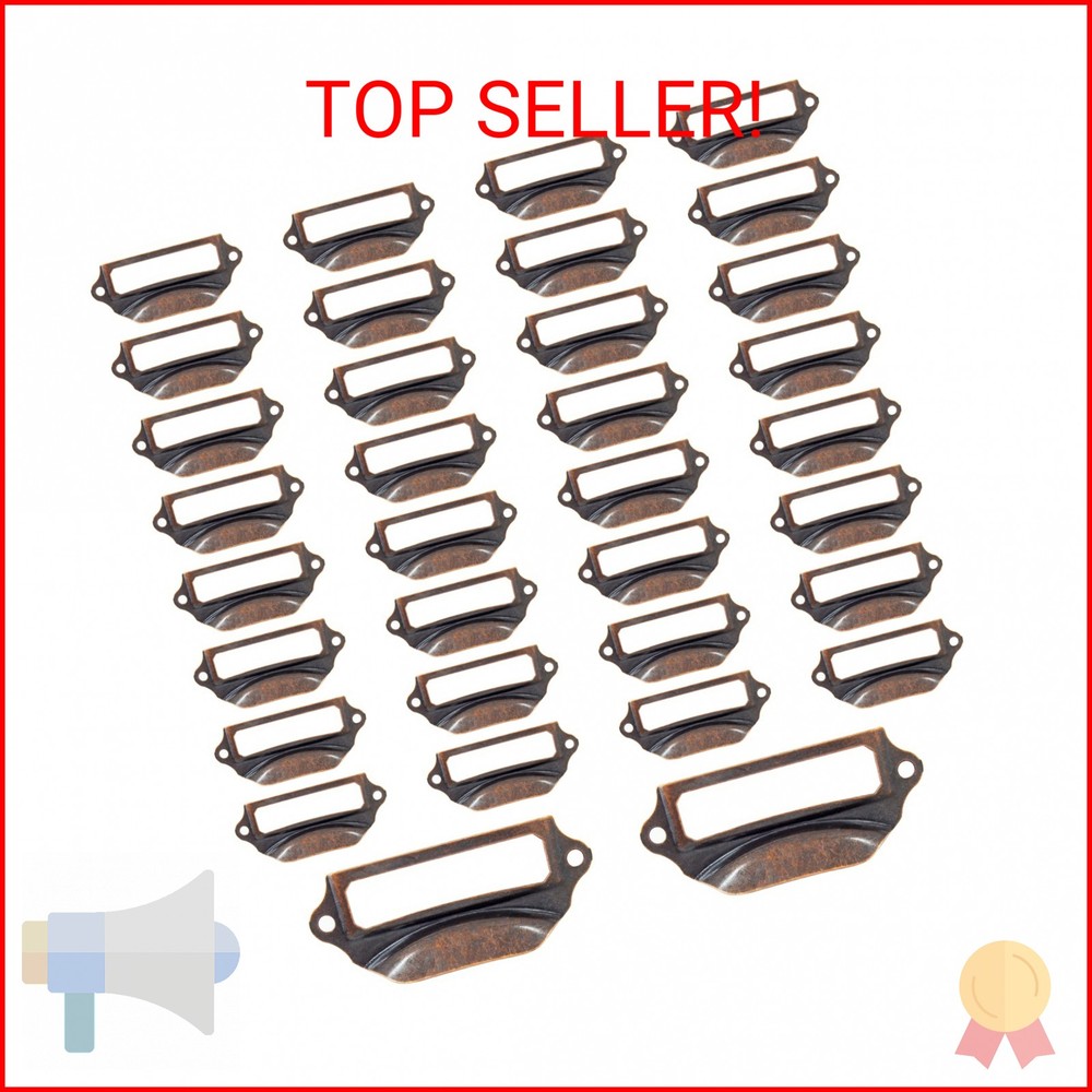 Auvotuis 30Pcs Antique Copper Frame Tag Label Holder Office Library File Drawer