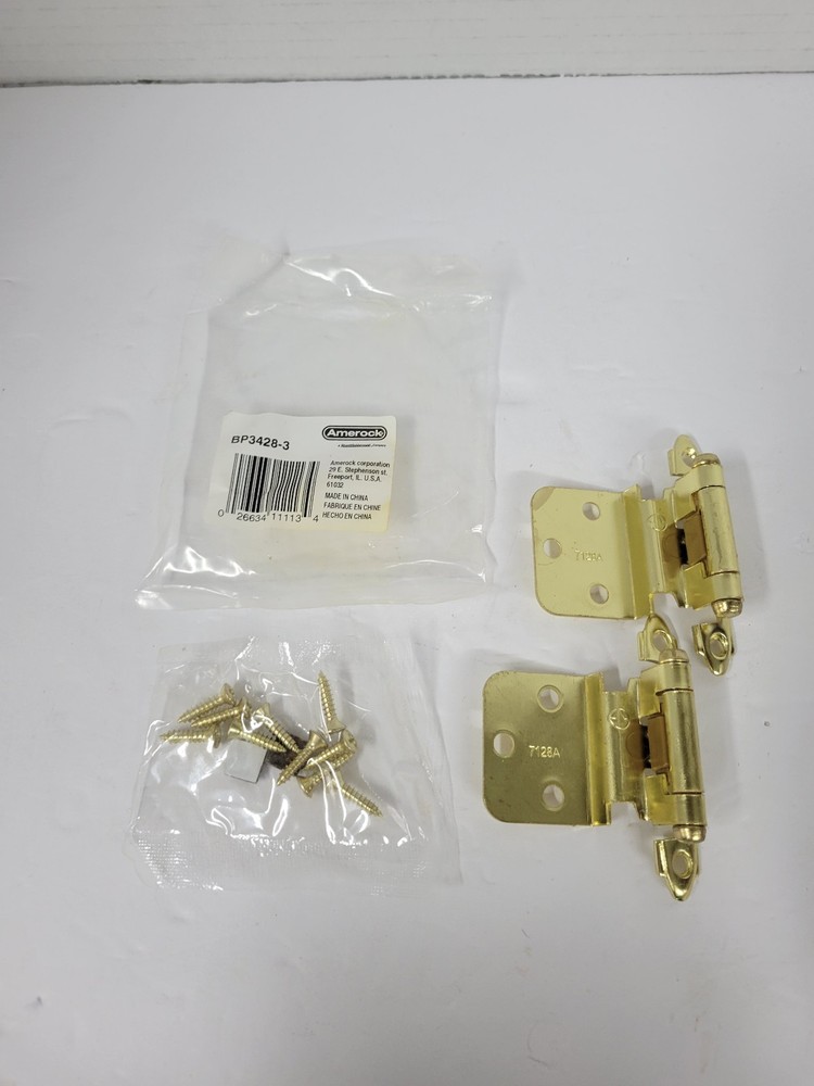 Amerock BP3428-3 Polished Brass Self-Closing Face Mount 3/8″ Inset Hinge Pair
