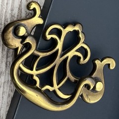 VTG Dresser Drawer Pull Bail Drop Handle Brass Hardware Chippendale Batwing