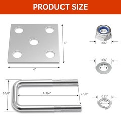 Square U-Bolt Kit for Boat Trailer Mounting Axle Leaf Springs 2″ W x 5″ L