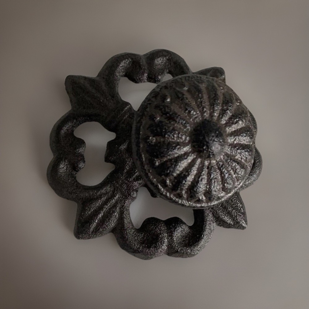 Cast Iron Ornate Fleur De Lis Cabinet Drawer Pull Knobs Backplate Hardware