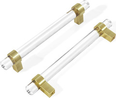 10 Pack Acrylic Cabinet Pulls, Gold Modern Drawer Handles, 6-1/4Inch Hole Center