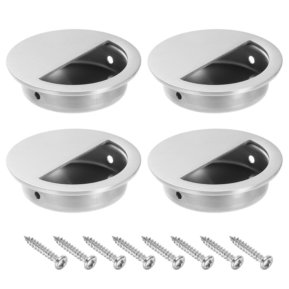 4Pcs Recessed Door Handles 2in Dia Round Hidden Concealed Door Pulls Silver