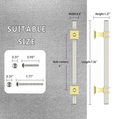 Brushed Nickel Cabinet Pulls 5 Inch 128mm Hole Centers Square T Bar 10 PCS