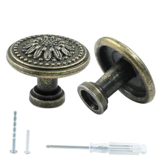 Luomorgo 2 Pcs Antique Bronze Cabinet Knobs, Mid Century Dresser Knobs 2 Pieces
