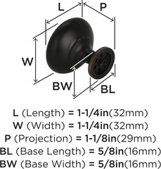 | Cabinet Knob | Oil Rubbed Bronze | 1-1/4 inch (32 mm) Diameter | Edona | 10