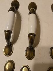 Vintage Porcelain Wood Brass Drawer Pull Assorted 5″ Handles Knobs Lot Of 24