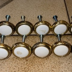 16-Qty Brass and White Ceramic Porcelain Drawer Pull Cabinet Knob 1.20” Diameter