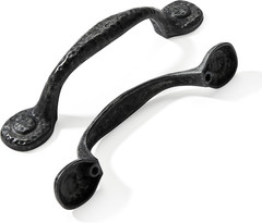 10 Pack Rustic Black Cabinet Pulls, Antique Hammered Kitchen Hardware, Vintage D