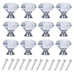 YourGift 12 Pack Drawer Knobs Diamond Shaped Crystal 30 mm, 12 Pack, Silver