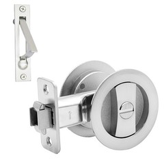 Pocket Door Privacy Lock Flush Handles 23/8 Inch Backset Brushed Nickel Round