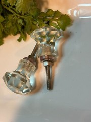 2; Vintage Faceted Clear Glass Furniture Hardware Dresser Cabinet Door Knobs