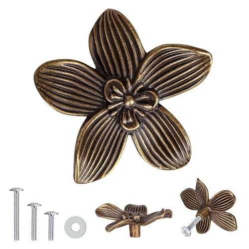 2.4 Inch Antique Brass Flower Cabinet 8 Pack Antique Brass Bronze(2.4inch)