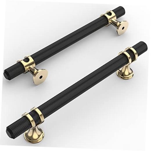 Knurled Matte Black and Gold Cabinet 5″/128MM Hole Center Black+Gold 10 Pack