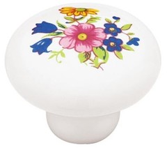 (5 Pack) 1-3/8 inch Floral Ceramic Knob White