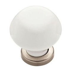 (5 Pack) 1-3/16 inch Elegant Ceramic Knob White and Satin Nickel