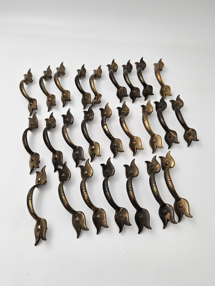 Antique Keeler Brass Co Tulip Drawer Pull Centers Yellow Brass Cabinet Pull 25