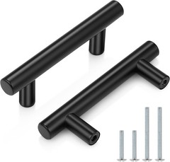 10 Pack Black Stainless Steel Modern T Bar Cabinet Pull Handle 2.5″ Hole Center